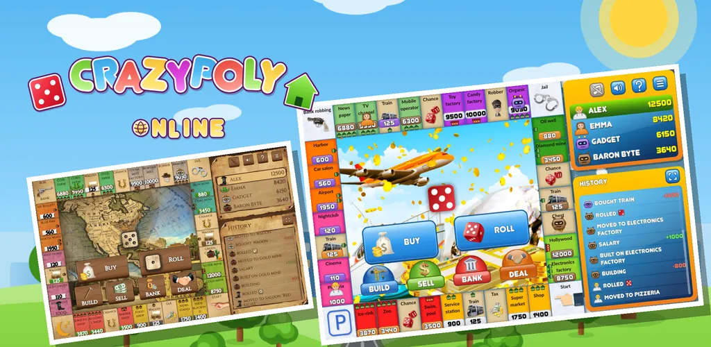 CrazyPoly - the classic and Wild West boards side by side, under the game's logo.
